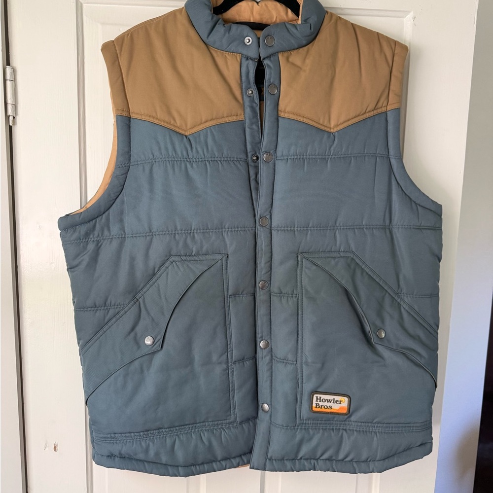 Howler Brothers Blue Quilted Vest with Tan Yoke
